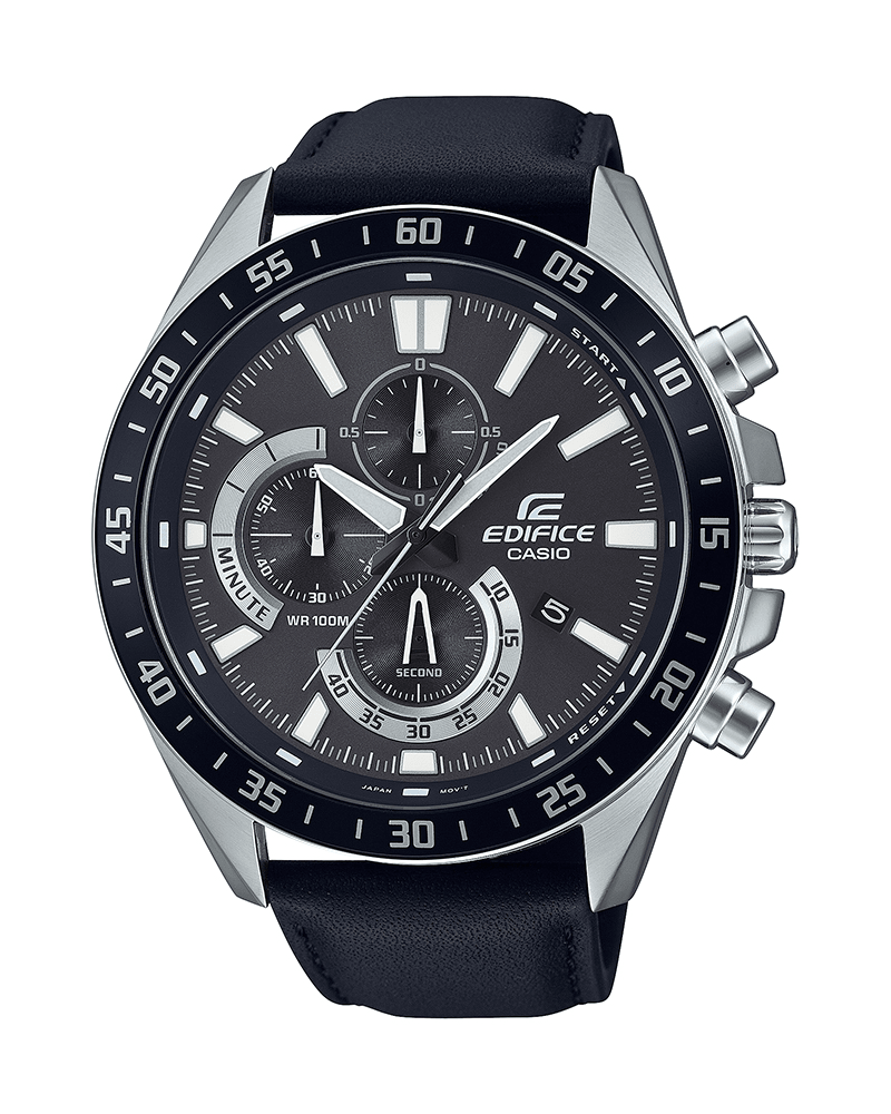 EFV-620L-1AVUDF Casio Edifice Black Analog Chronograph Black Leather Men's Watch. - Timecheck