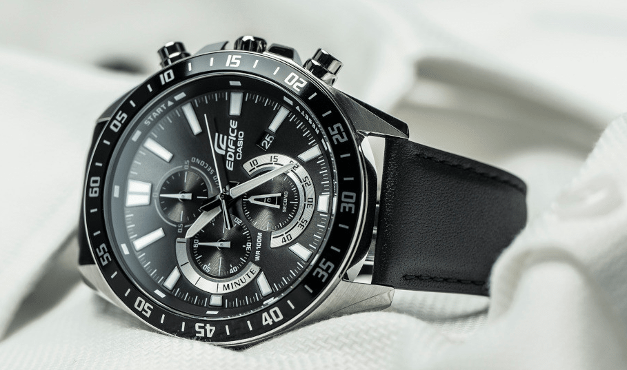 EFV-620L-1AVUDF Casio Edifice Black Analog Chronograph Black Leather Men's Watch. - Timecheck