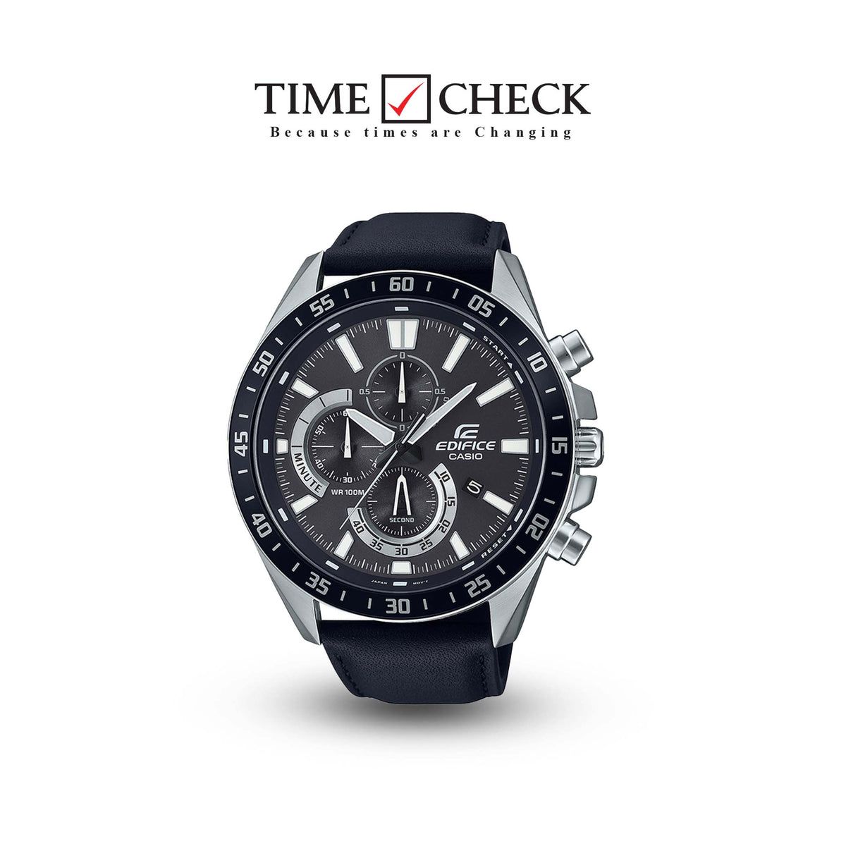 EFV-620L-1AVUDF Casio Edifice Black Analog Chronograph Black Leather Men's Watch. - Timecheck