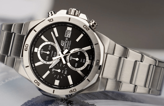 EFV-640D-1AVUDF Casio Edifice Black Dial Silver SS Chain Chronograph Analog Men's Watch. - Timecheck