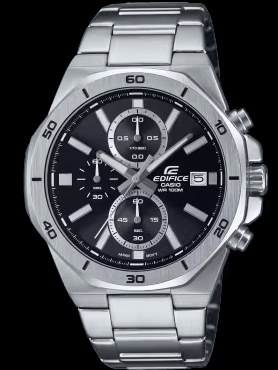 EFV-640D-1AVUDF Casio Edifice Black Dial Silver SS Chain Chronograph Analog Men's Watch. - Timecheck