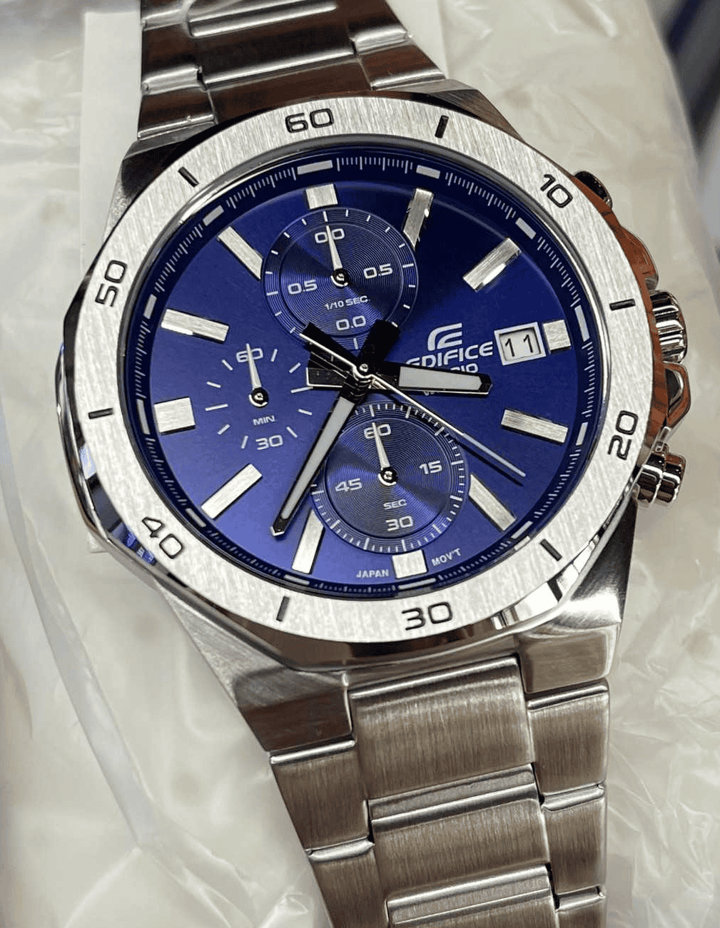 EFV-640D-2AVUDF Casio Edifice Blue Dial Silver SS Chain Analog Chronograph Men's Watch. - Timecheck