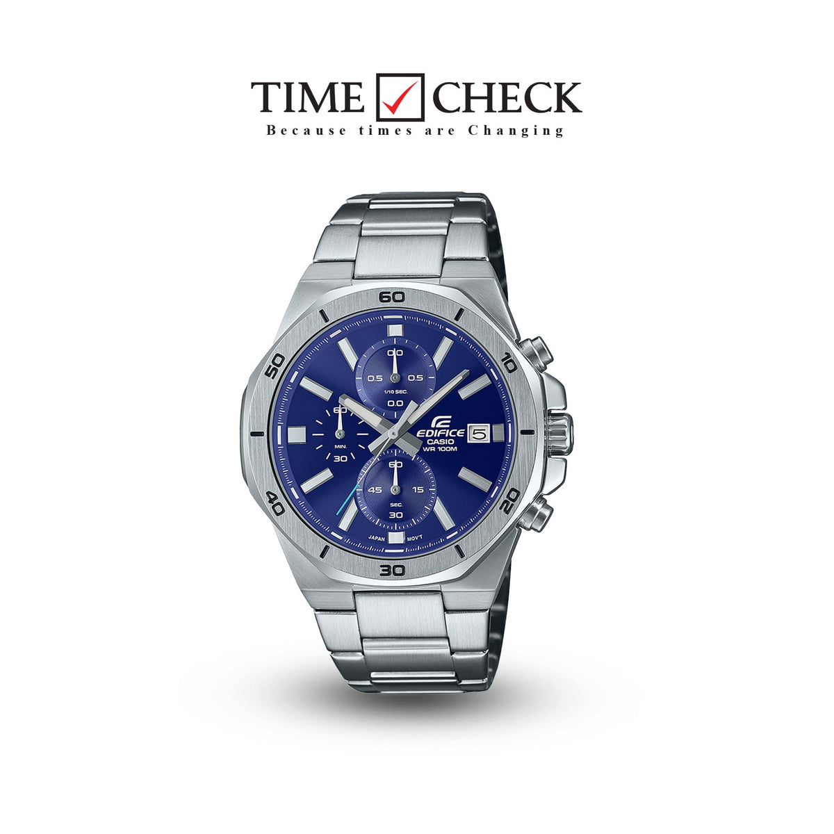 EFV-640D-2AVUDF Casio Edifice Blue Dial Silver SS Chain Analog Chronograph Men's Watch. - Timecheck