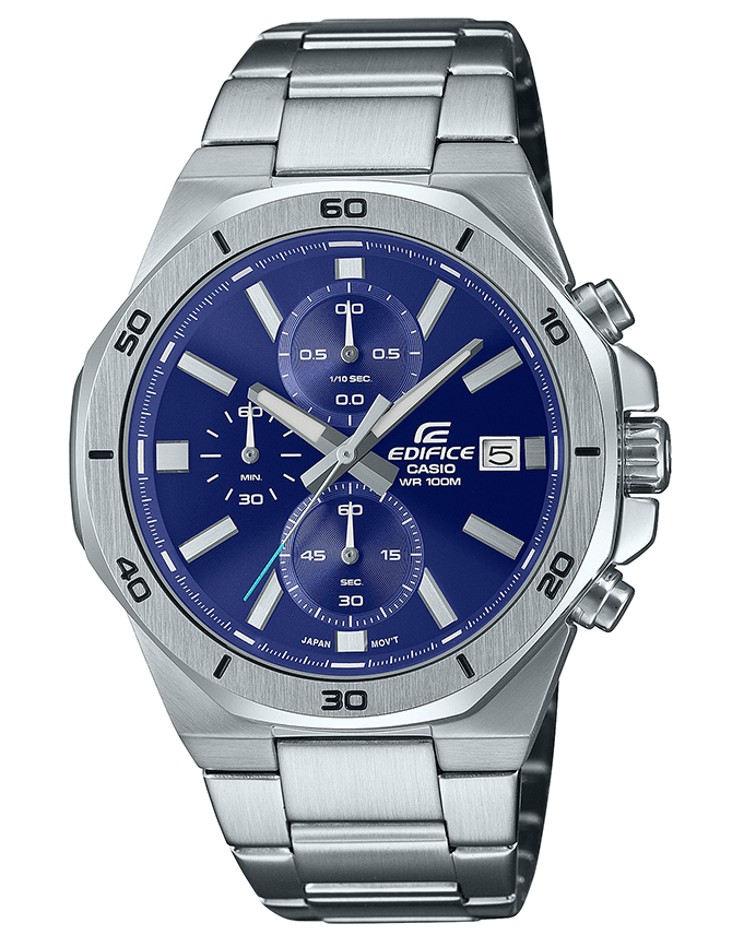 EFV-640D-2AVUDF Casio Edifice Blue Dial Silver SS Chain Analog Chronograph Men's Watch. - Timecheck