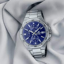 EFV-640D-2AVUDF Casio Edifice Blue Dial Silver SS Chain Analog Chronograph Men's Watch. - Timecheck