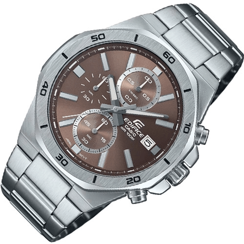 EFV-640D-5AVUDF Casio Edifice Brown Dial Analog Chronograph S.S Silver Chain Men's Watch. - Timecheck