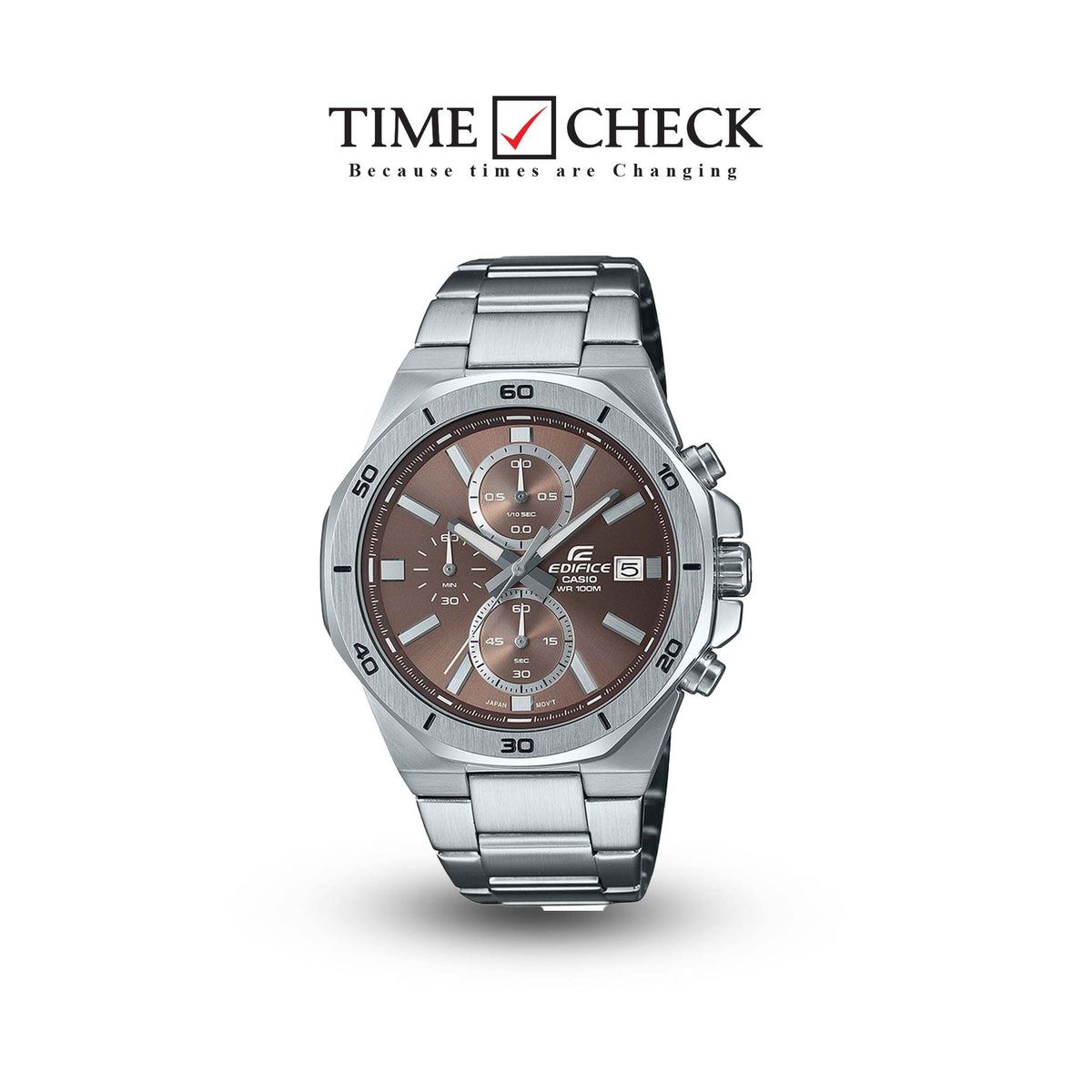 EFV-640D-5AVUDF Casio Edifice Brown Dial Analog Chronograph S.S Silver Chain Men's Watch. - Timecheck