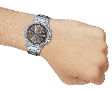 EFV-640D-5AVUDF Casio Edifice Brown Dial Analog Chronograph S.S Silver Chain Men's Watch. - Timecheck
