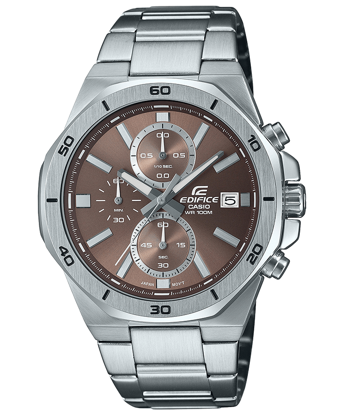 EFV-640D-5AVUDF Casio Edifice Brown Dial Analog Chronograph S.S Silver Chain Men's Watch. - Timecheck