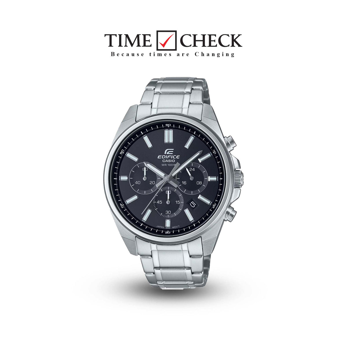 EFV-650D-1AVUDF Casio Edifice Black Dial Silver SS Chain Chronograph Analog Men's Watch. - Timecheck