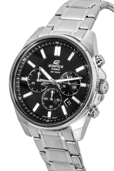 EFV-650D-1AVUDF Casio Edifice Black Dial Silver SS Chain Chronograph Analog Men's Watch. - Timecheck