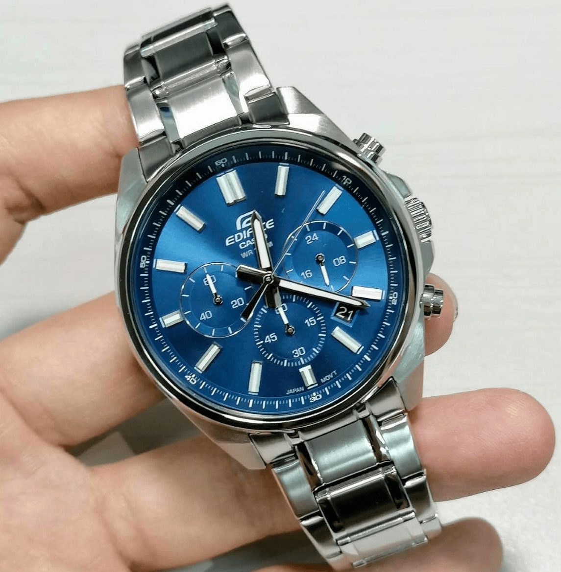 EFV-650D-2AVUDF Casio Edifice Blue Dial Silver SS Chain Chronograph Analog Men's Watch. - Timecheck