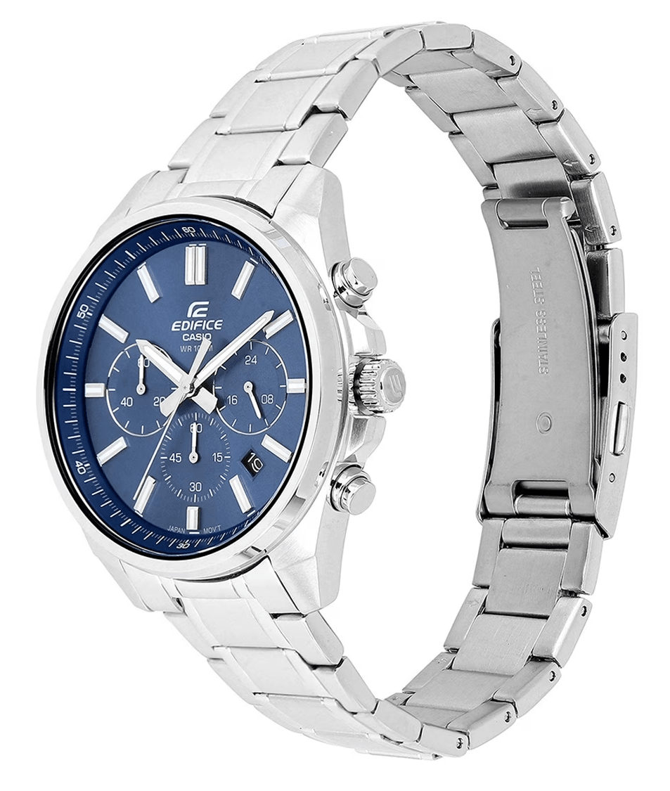 EFV-650D-2AVUDF Casio Edifice Blue Dial Silver SS Chain Chronograph Analog Men's Watch. - Timecheck