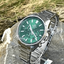 EFV-650D-3AVUDF Casio Edifice Green Dial Silver Stainless Steel Chain Analog Men's Watch. - Timecheck