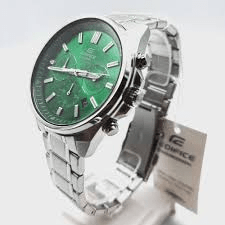 EFV-650D-3AVUDF Casio Edifice Green Dial Silver Stainless Steel Chain Analog Men's Watch. - Timecheck