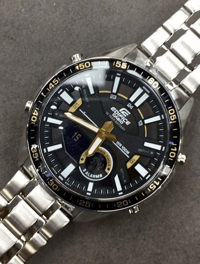 EFV-C100D-1BVDF Casio Edifice Black Dial Silver SS Chain Analog Digital Men's Watch. - Timecheck
