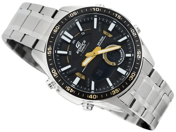 EFV-C100D-1BVDF Casio Edifice Black Dial Silver SS Chain Analog Digital Men's Watch. - Timecheck