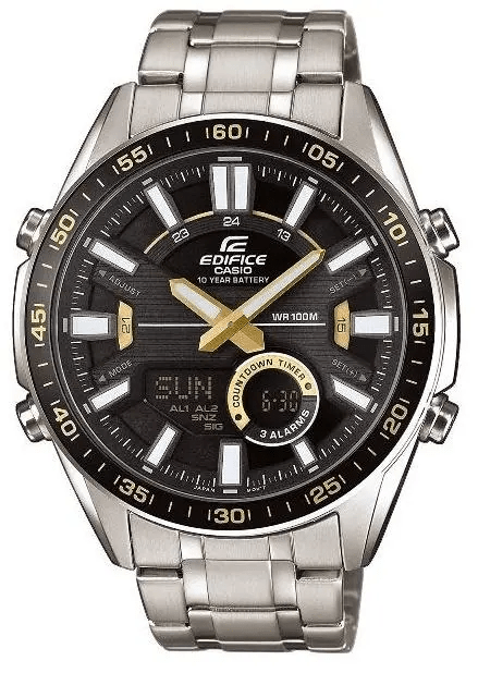 EFV-C100D-1BVDF Casio Edifice Black Dial Silver SS Chain Analog Digital Men's Watch. - Timecheck