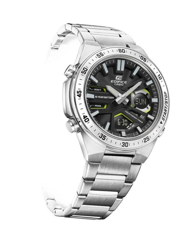 EFV-C110D-1A3VDF Casio Edifice black Dial Silver SS Chain Analog+Digital Men's Watch. - Timecheck
