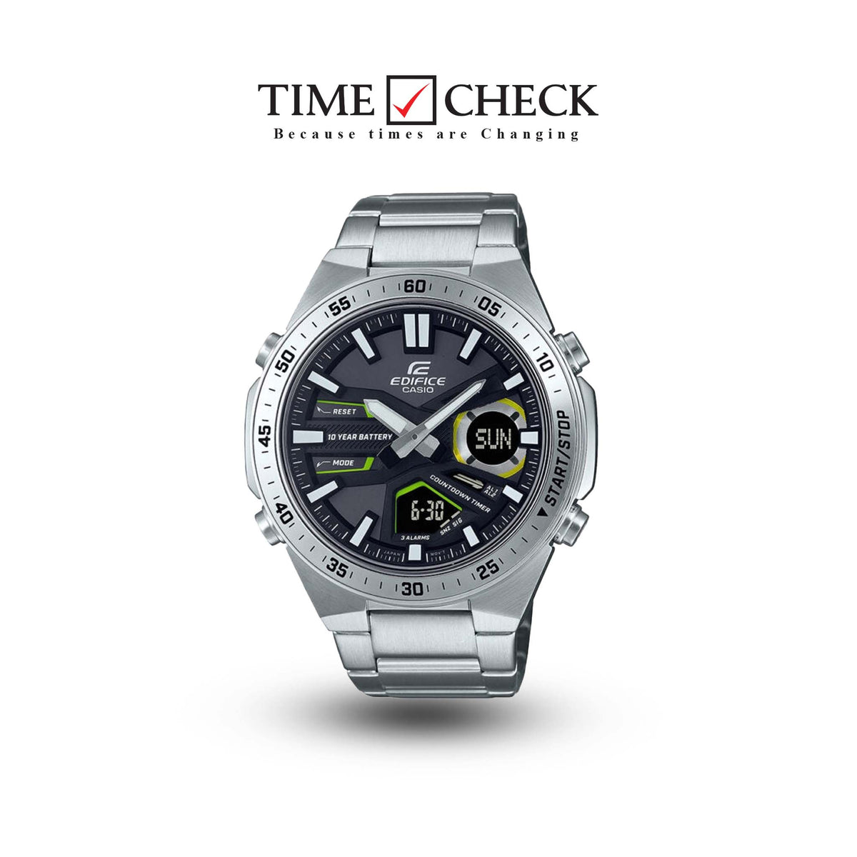 EFV-C110D-1A3VDF Casio Edifice black Dial Silver SS Chain Analog+Digital Men's Watch. - Timecheck