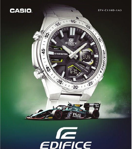 EFV-C110D-1A3VDF Casio Edifice black Dial Silver SS Chain Analog+Digital Men's Watch. - Timecheck