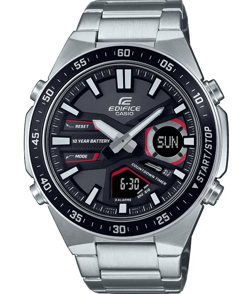 EFV-C110D-1A4VDF Casio Edifice Black Dial Silver SS Chain Analog+Digital Men's Watch. - Timecheck