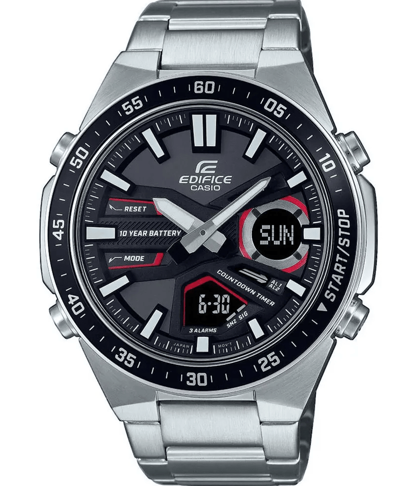 EFV-C110D-1A4VDF Casio Edifice Black Dial Silver SS Chain Analog+Digital Men's Watch. - Timecheck