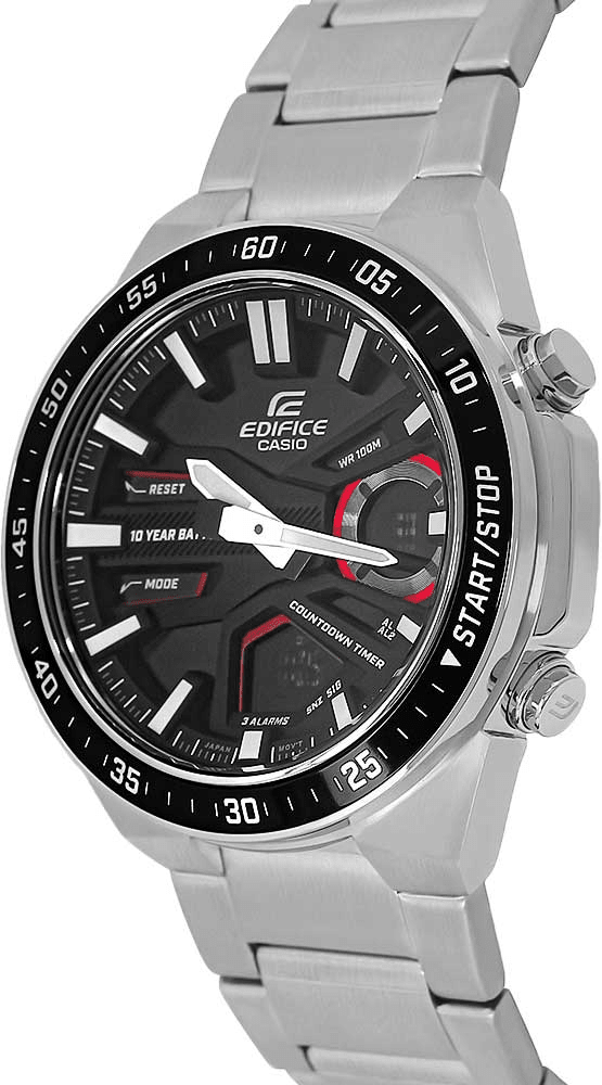 EFV-C110D-1A4VDF Casio Edifice Black Dial Silver SS Chain Analog+Digital Men's Watch. - Timecheck
