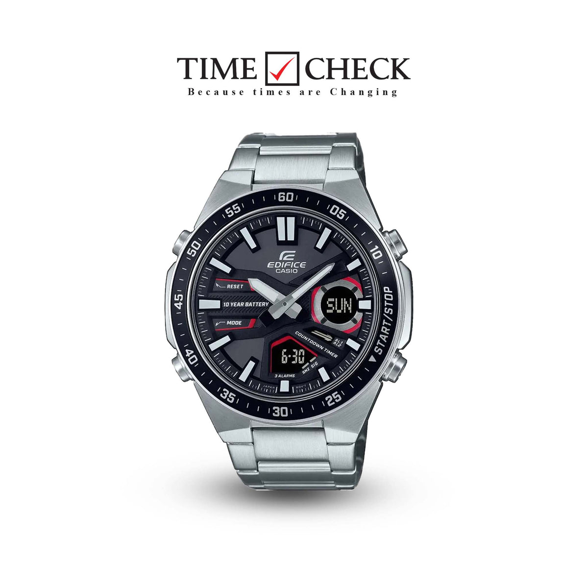 EFV-C110D-1A4VDF Casio Edifice Black Dial Silver SS Chain Analog+Digital Men's Watch. - Timecheck