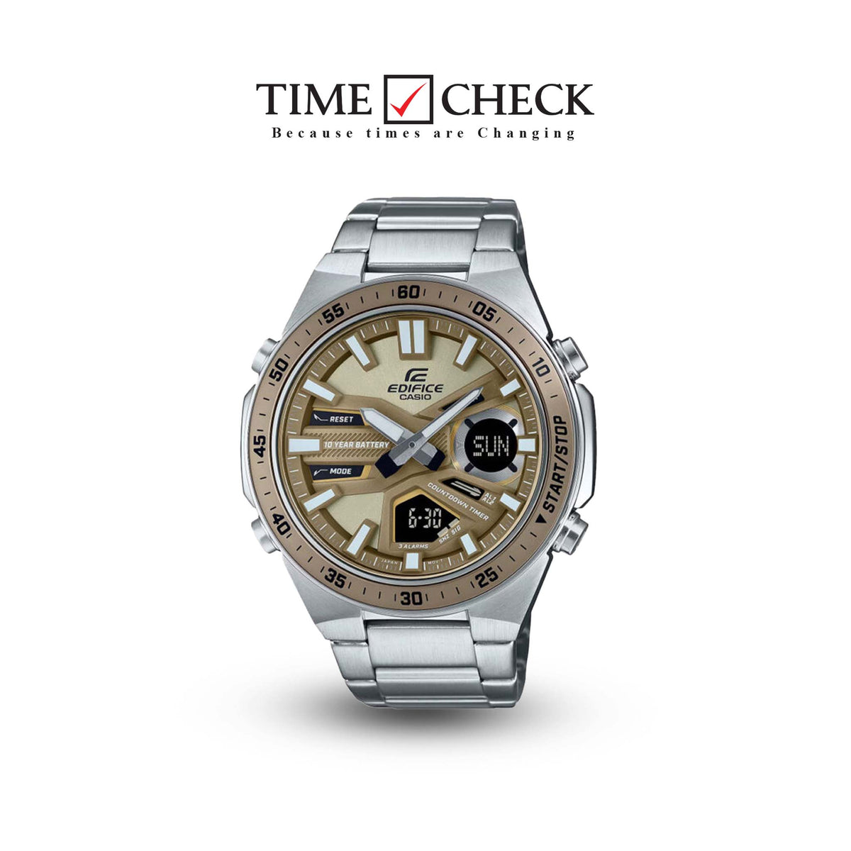 EFV-C110D-1A4VDF Casio Edifice Gold Dial Silver SS Chain Analog+Digital Men's Watch. - Timecheck