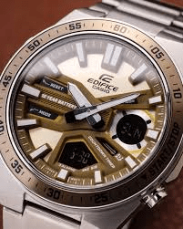 EFV-C110D-1A4VDF Casio Edifice Gold Dial Silver SS Chain Analog+Digital Men's Watch. - Timecheck