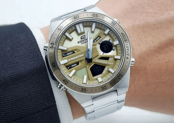 EFV-C110D-1A4VDF Casio Edifice Gold Dial Silver SS Chain Analog+Digital Men's Watch. - Timecheck