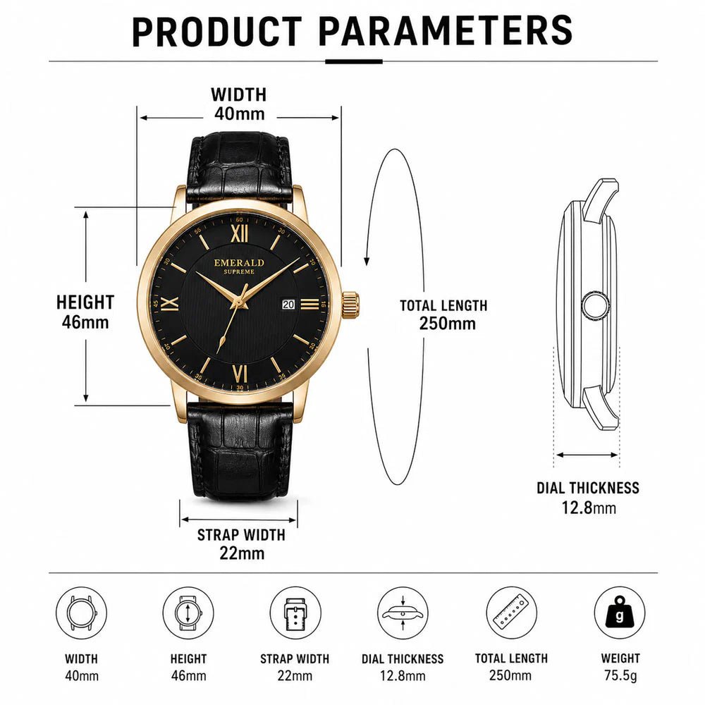 Emerald Classic Dream 2026 Black Dial Gold-Tone Men's Watch - Timecheck