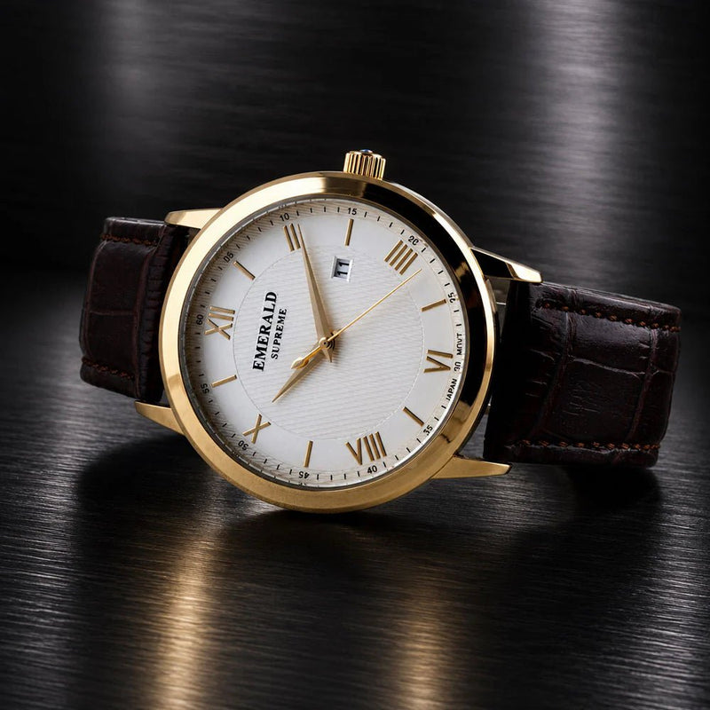Emerald Classic Oyster ES-9004-White Dial Gold-Tone Men's Watch - Timecheck