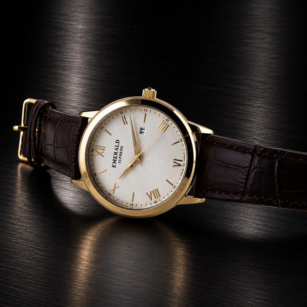 Emerald Classic Oyster ES-9004-White Dial Gold-Tone Men's Watch - Timecheck