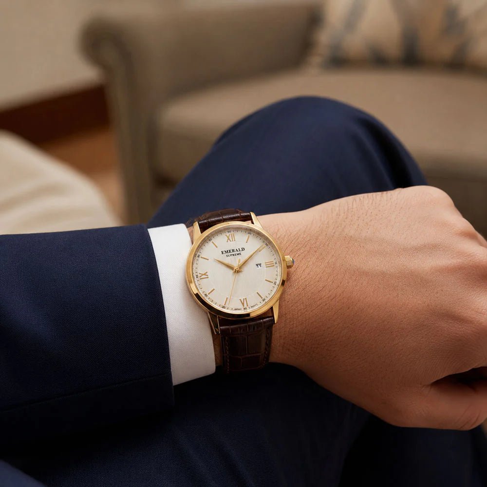 Emerald Classic Oyster ES-9004-White Dial Gold-Tone Men's Watch - Timecheck