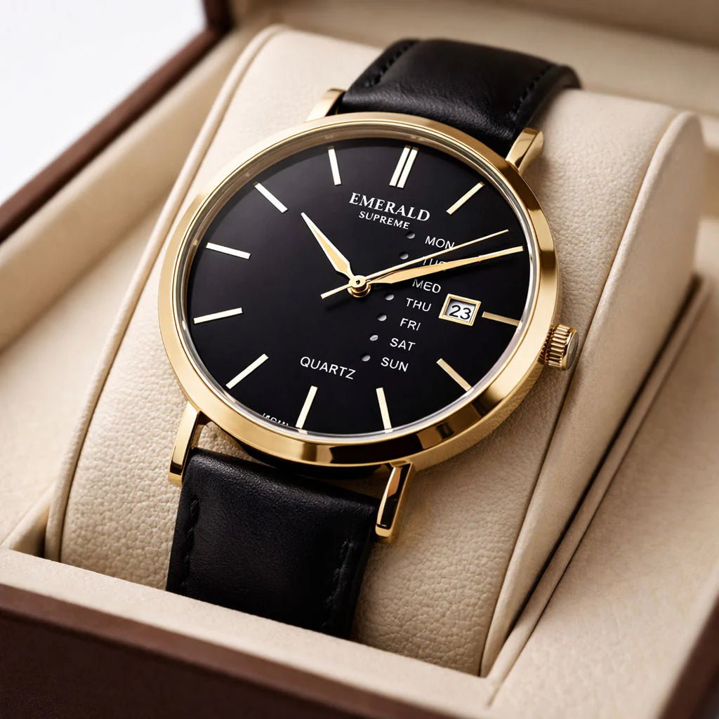 Emerald Heritage Edition ES-9111 Black Dial Gold-Tone Men's Watch - Timecheck