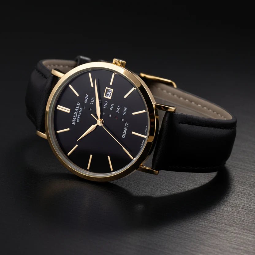 Emerald Heritage Edition ES-9111 Black Dial Gold-Tone Men's Watch - Timecheck