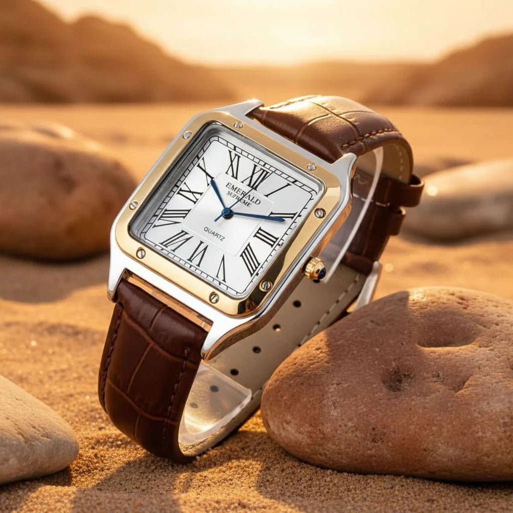 Emerald Santos ES-2033 White Dial Two-Tone Brown Leather Men's Watch - Timecheck