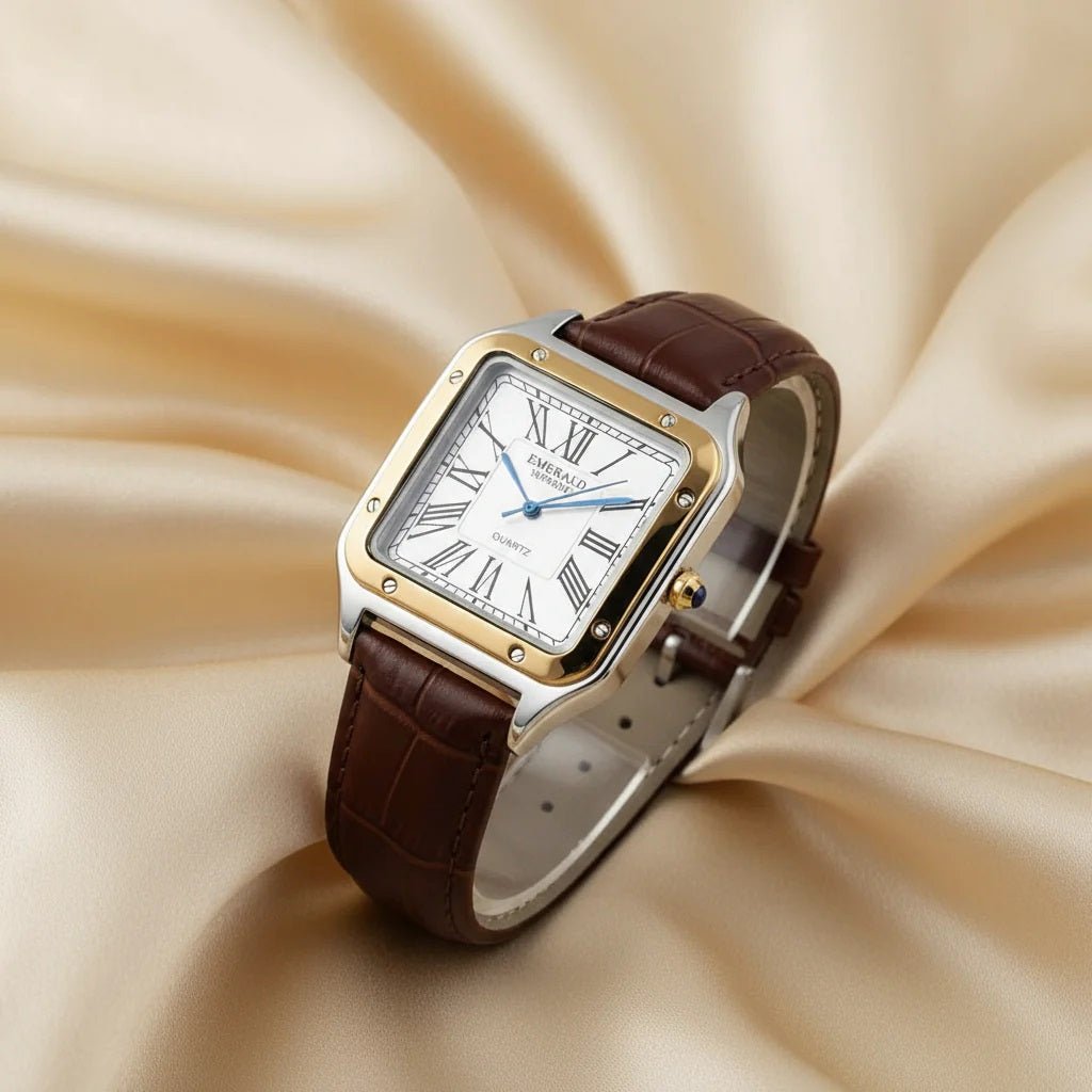 Emerald Santos ES-2033 White Dial Two-Tone Brown Leather Men's Watch - Timecheck