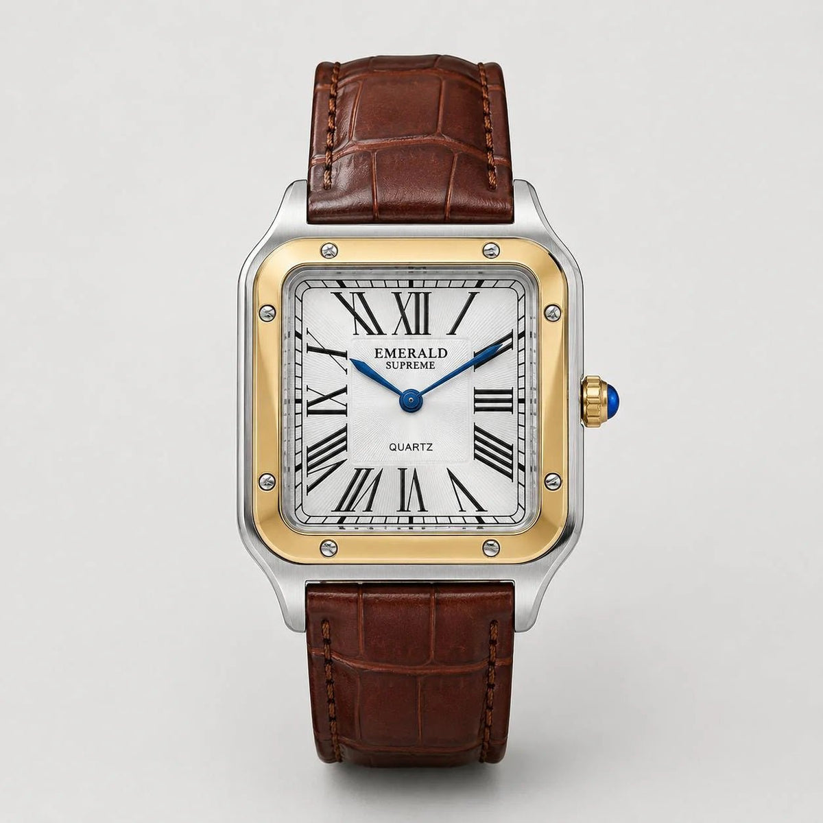 Emerald Santos ES-2033 White Dial Two-Tone Brown Leather Men's Watch - Timecheck