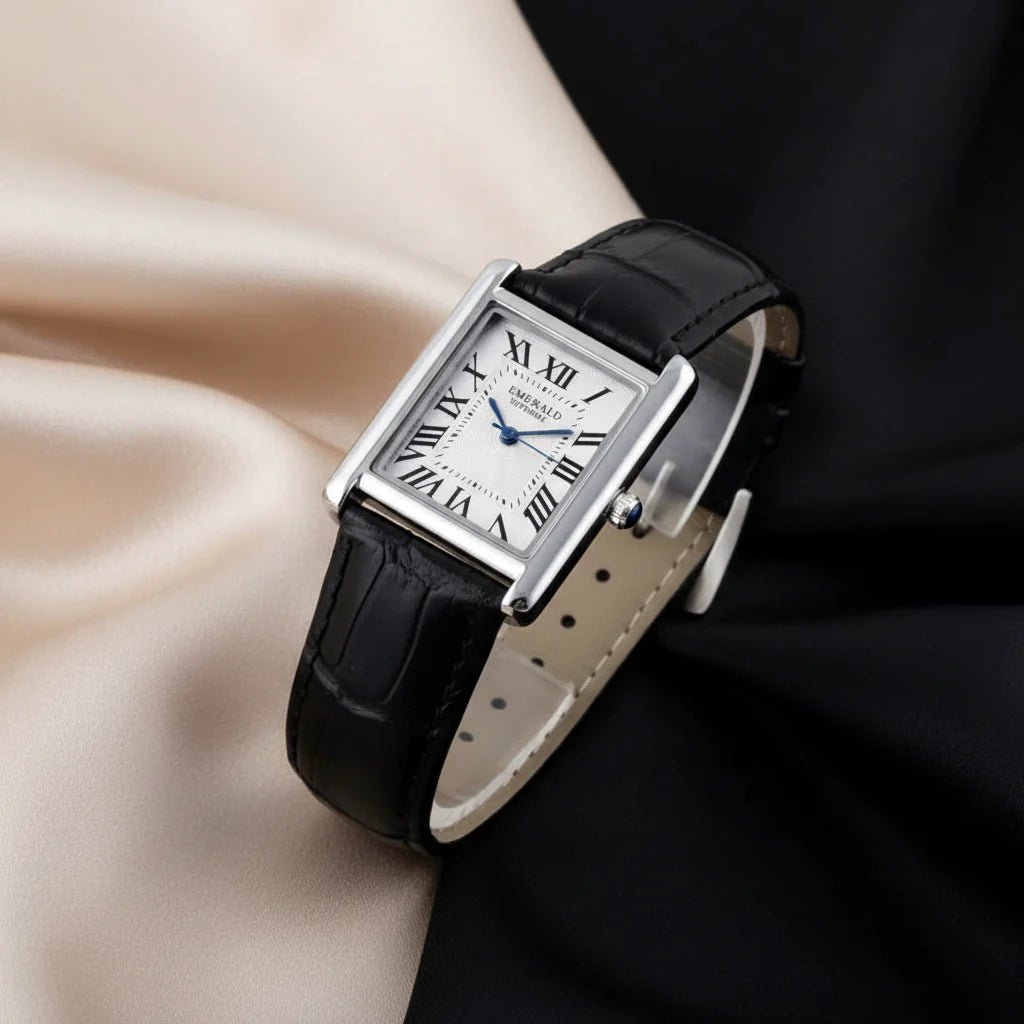 Emerald Tank Solo ES-2026 White Dial Black Leather Men's Watch - Timecheck