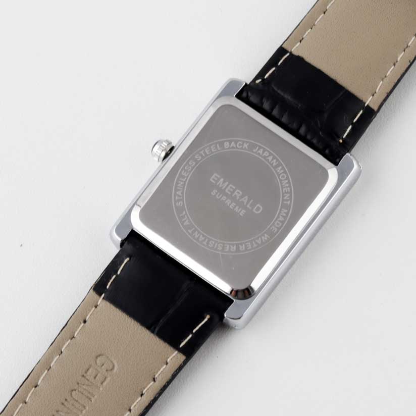Emerald Tank Solo ES-2026 White Dial Black Leather Men's Watch - Timecheck