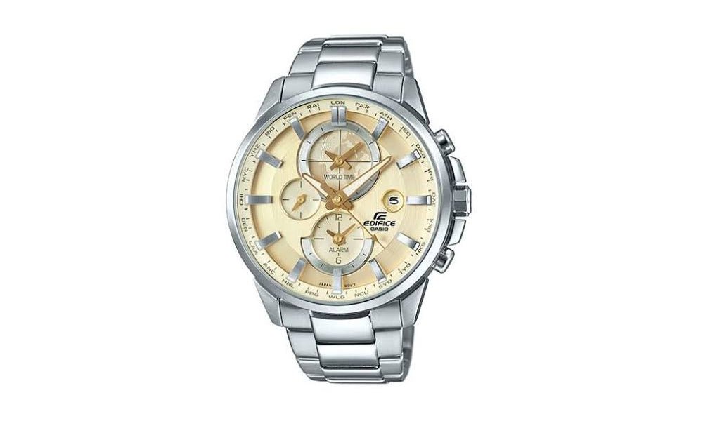 ETD-310D-9AVDF Casio Edifice Off-White Dial Stainless Steel Alarm Men's Watch. - Timecheck