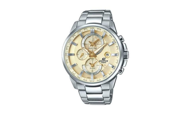 ETD-310D-9AVDF Casio Edifice Off-White Dial Stainless Steel Alarm Men's Watch. - Timecheck