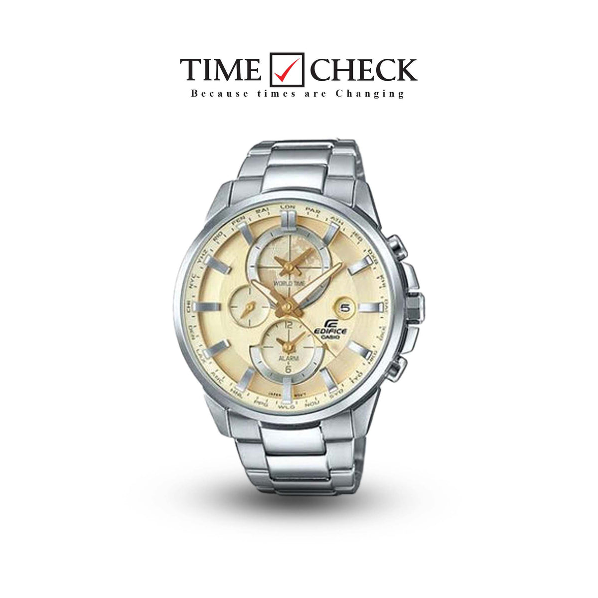 ETD-310D-9AVDF Casio Edifice Off-White Dial Stainless Steel Alarm Men's Watch. - Timecheck
