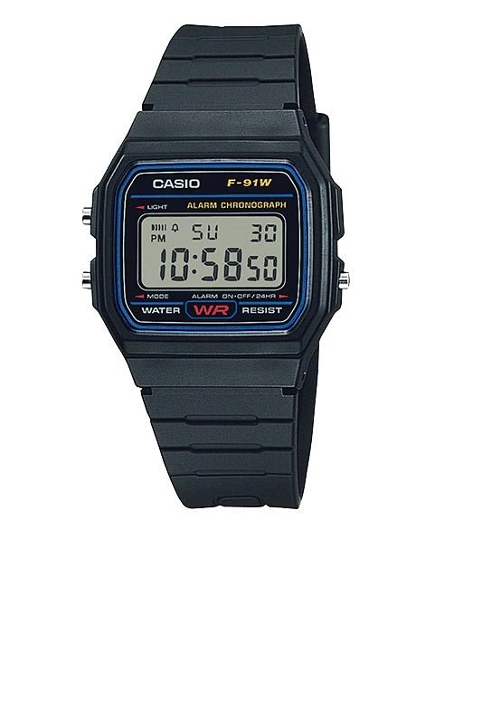 F-91W-1DG Casio Resin Case & Band BLACK Case Digital Quartz men's Watch. - Timecheck