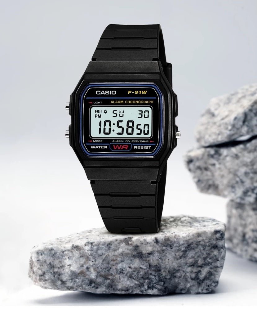 F-91W-3DG Casio Resin Case & Band BLACK Case Digital Quartz men's Watch. - Timecheck
