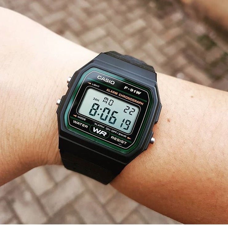 F-91W-3DG Casio Resin Case & Band BLACK Case Digital Quartz men's Watch. - Timecheck