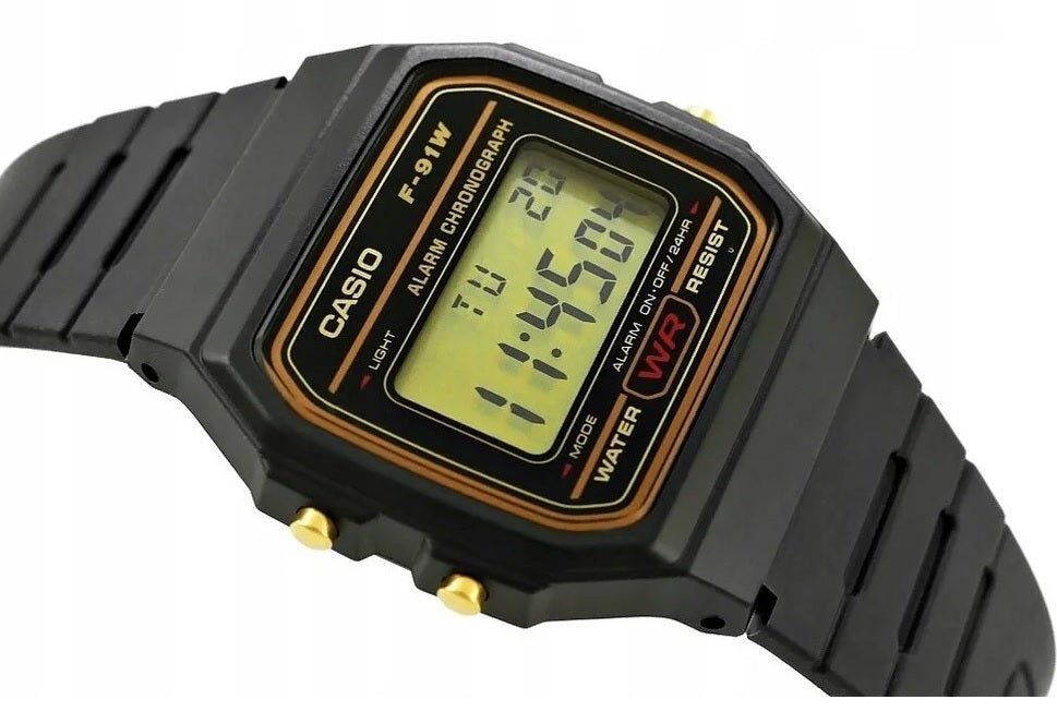 F-91WG-9QDF Casio Resin Case & Band BLACK Case Digital Quartz men's Watch. - Timecheck